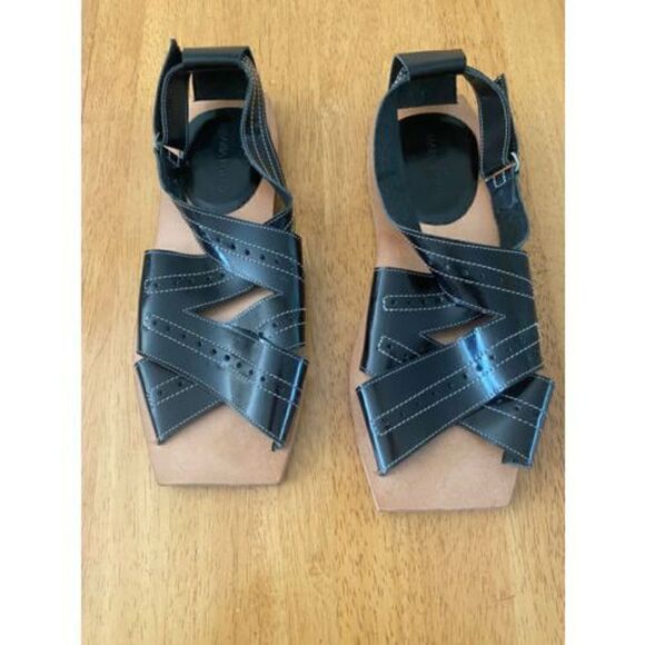 Maria Bontia Black Leather Strappy Square Toe Sandals Shoes SZ 7 - Picture 2 of 9